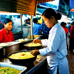 프놈펜 야시장 먹거리 - **Image Prompt 1: Street Food Vendor**

    A professional food vendor in Phnom Penh Night Market, p...