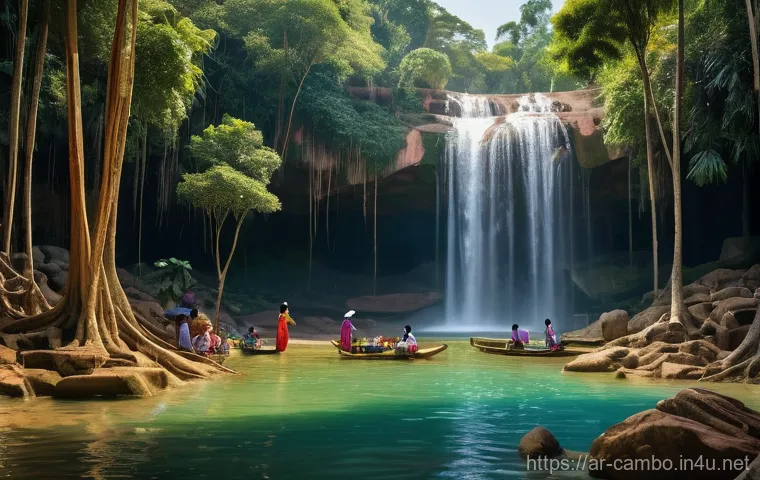 캄보디아 시하누크빌 해변 - **Prompt:** An enchanting split-scene image showcasing the natural wonders around Sihanoukville's is...