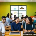 프놈펜 스타트업 생태계 - A vibrant co-working space in Phnom Penh filled with diverse young entrepreneurs collaborating on la...